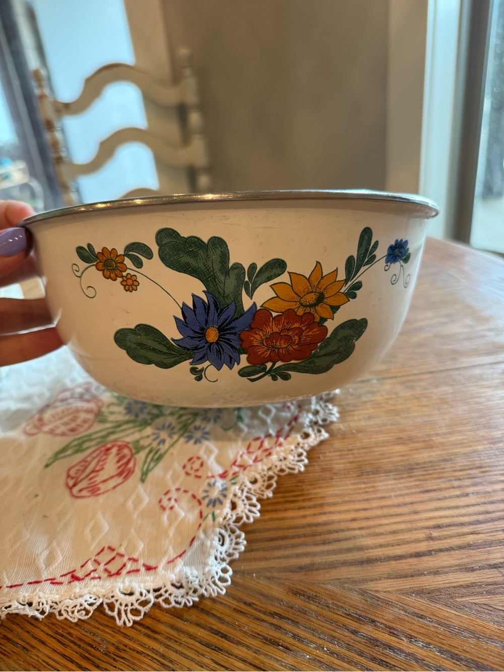 Vintage Floral Enamel Bowl - Multicolor